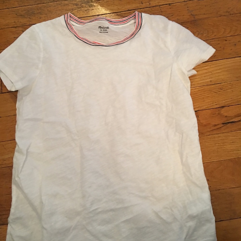 Madewell white cotton tee with stripe detail